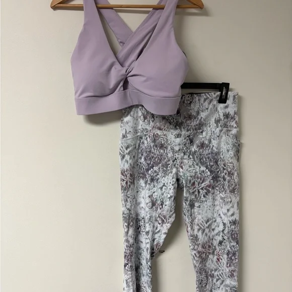 Fabletics Sports bra & RBX High Waisted Capri Leggings - Purple and Gray Pattern - Picture 1 of 6